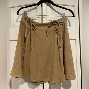 Alya tan suede skirt with ties in the front
